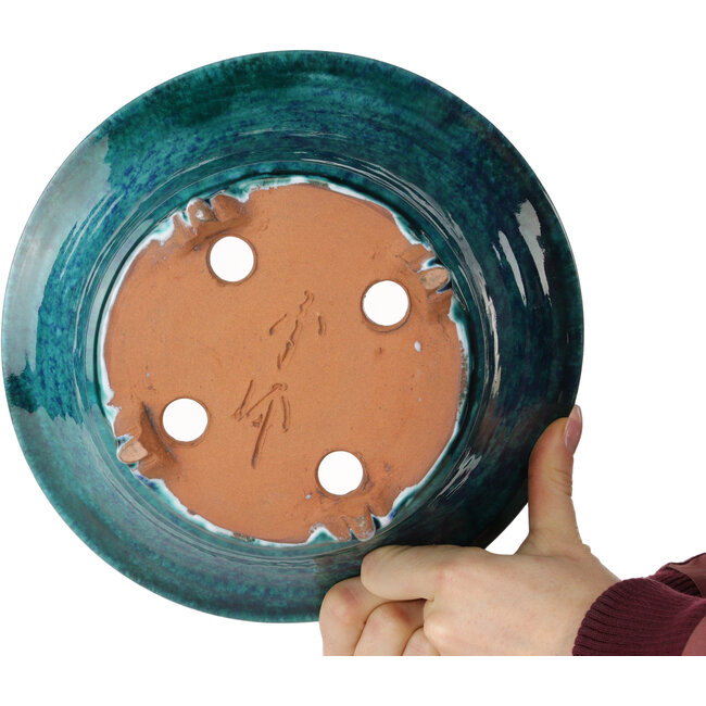 Pot à bonsaï rond bleu craquelé de Shuhou - 237 x 237 x 120 mm