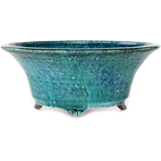 Ronde blauwe bonsaipot met craquelé-effect van Shuhou - 275 x 275 x 113 mm