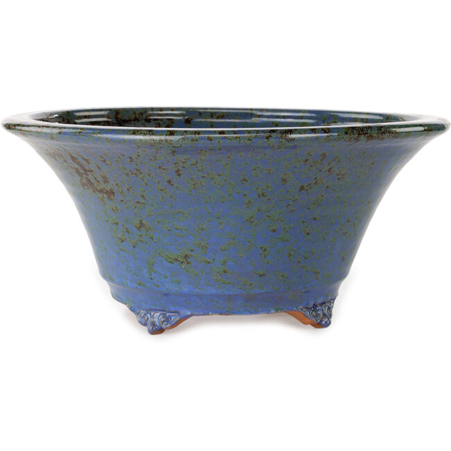 Ronde blauw-bruine bonsaipot van Shuhou - 305 x 305 x 135 mm