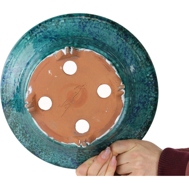 Ronde blauwe bonsaipot met craquelé-effect van Shuhou - 275 x 275 x 113 mm