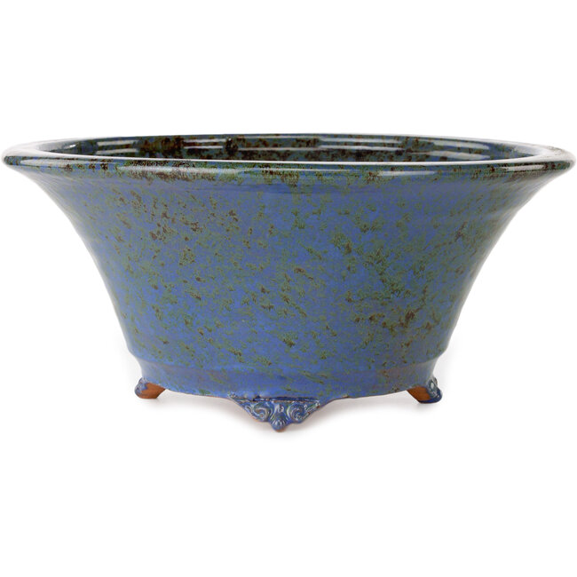 Round blue and brown bonsai pot by Shuhou - 305 x 305 x 135 mm