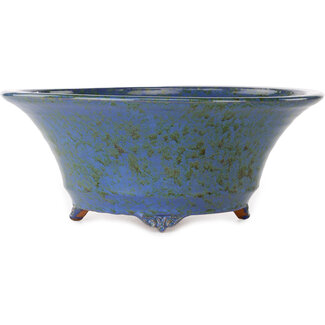  Shuuhou (Hidemi Kataoka) Ronde bonsaipot van 285 mm in blauw en bruin, gemaakt door Shuhou, Tokoname, Japan.