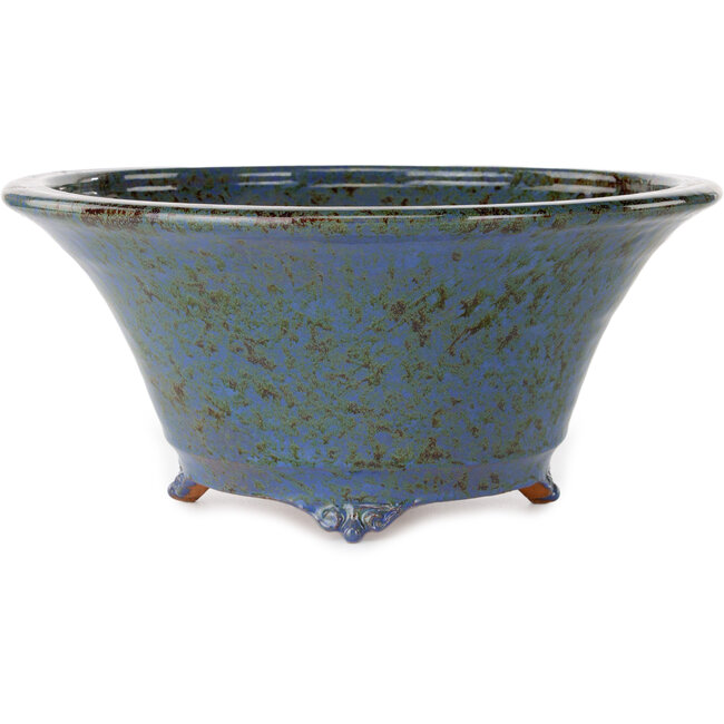 Round blue and brown bonsai pot by Shuhou - 305 x 305 x 135 mm