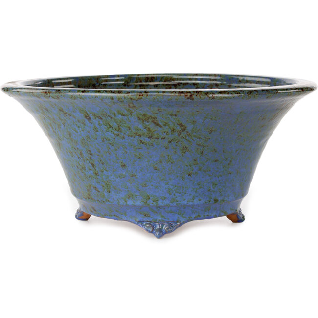 Ronde blauw-bruine bonsaipot van Shuhou - 305 x 305 x 135 mm