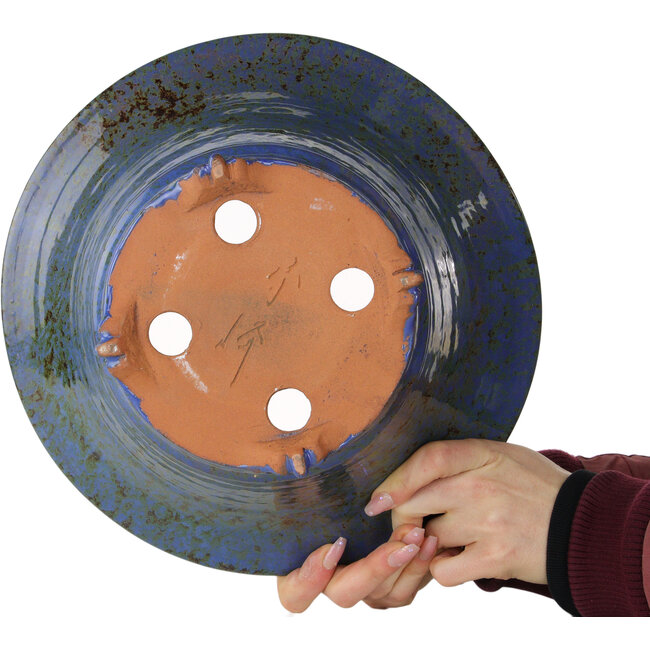 Pot à bonsaï rond bleu et marron de Shuhou - 305 x 305 x 135 mm