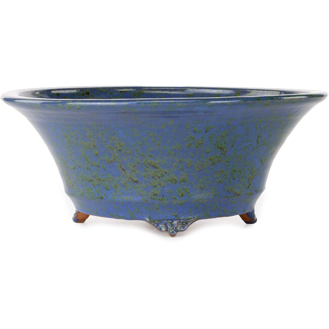 Round blue and brown bonsai pot by Shuhou - 285 x 285 x 118 mm