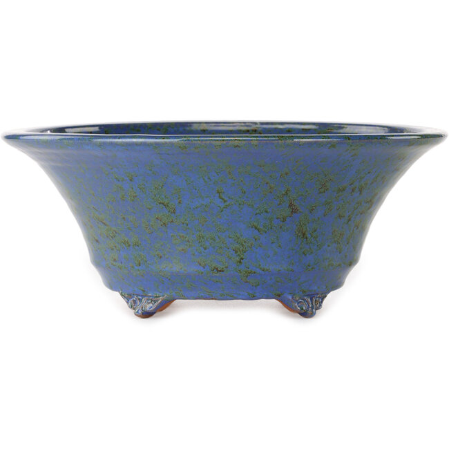 Round blue and brown bonsai pot by Shuhou - 285 x 285 x 118 mm