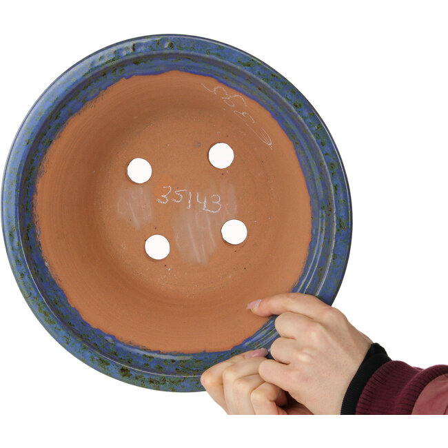 Pot à bonsaï rond bleu et marron de Shuhou - 285 x 285 x 118 mm