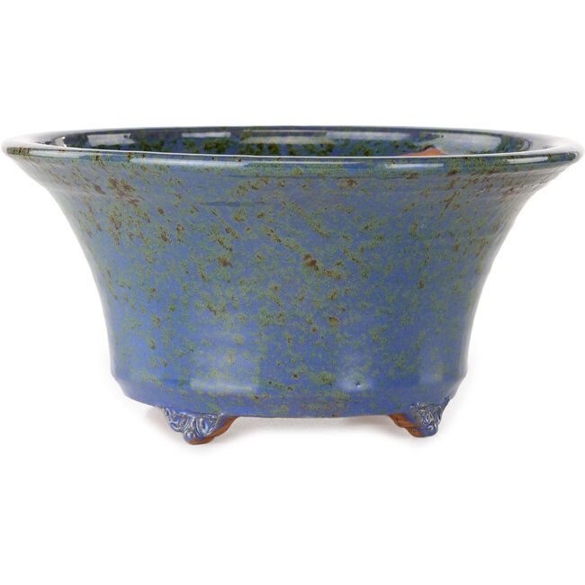 Round blue and brown bonsai pot by Shuhou - 244 x 244 x 120 mm