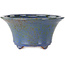 Round blue and brown bonsai pot by Shuhou - 244 x 244 x 120 mm