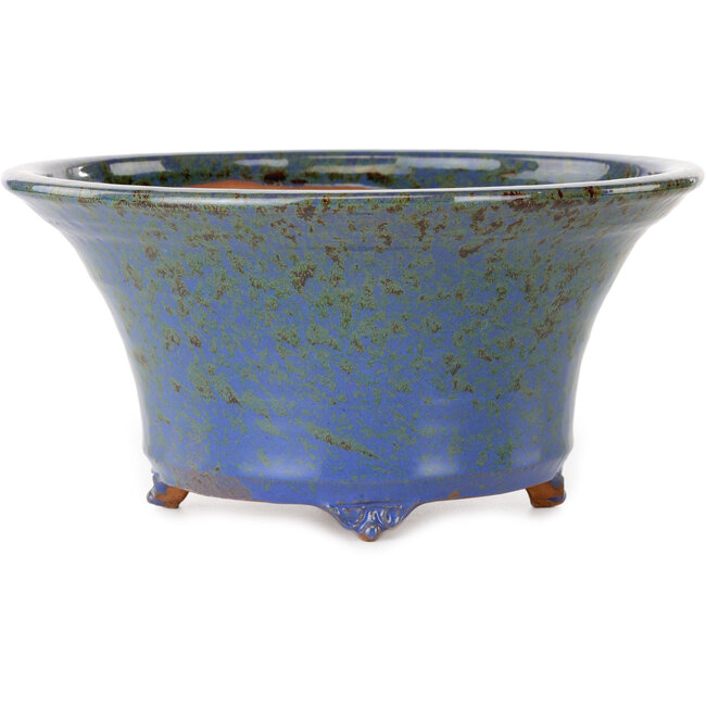 Round blue and brown bonsai pot by Shuhou - 244 x 244 x 120 mm