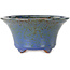Round blue and brown bonsai pot by Shuhou - 244 x 244 x 120 mm