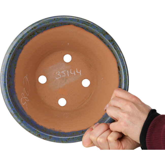Ronde blauw-bruine bonsaipot van Shuhou - 244 x 244 x 120 mm