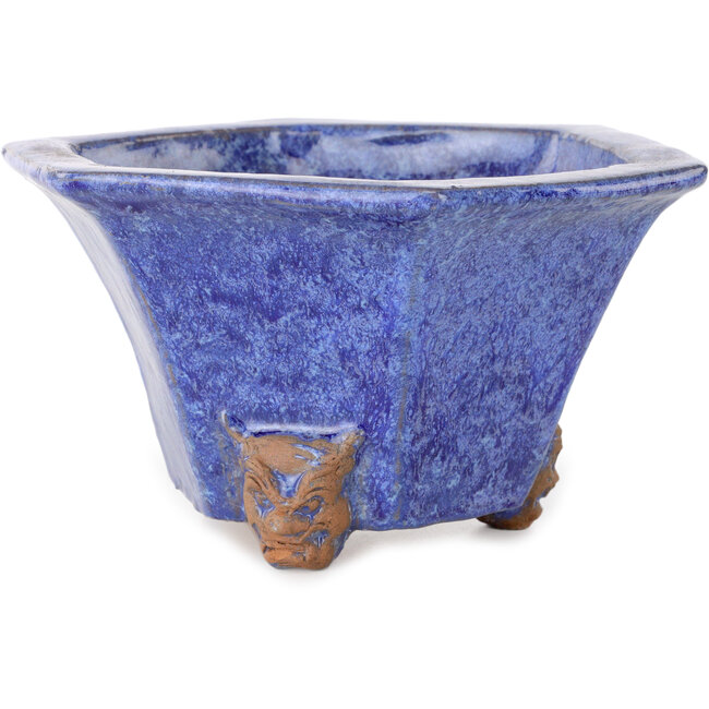 Hexagonal blue bonsai pot by Shuhou - 177 x 177 x 100 mm