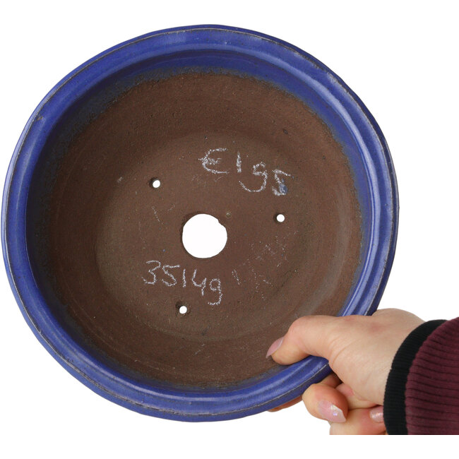 Round blue bonsai pot by Shuhou - 193 x 193 x 83 mm