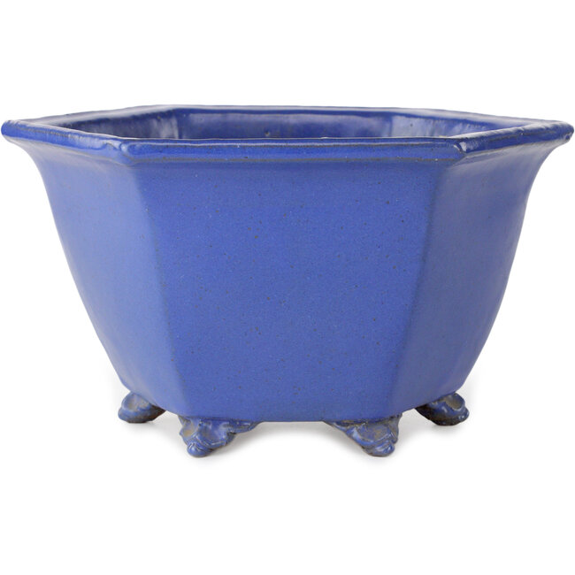 Hexagonal blue bonsai pot by Shuhou - 240 x 240 x 130 mm