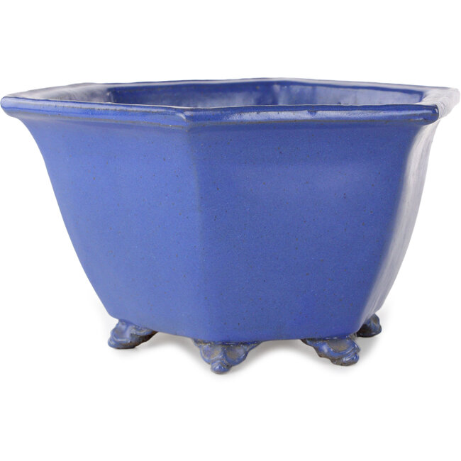Hexagonal blue bonsai pot by Shuhou - 240 x 240 x 130 mm
