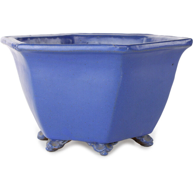 Hexagonal blue bonsai pot by Shuhou - 240 x 240 x 130 mm