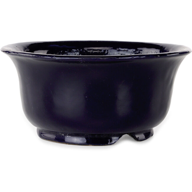 Round dark blue bonsai pot by Shuhou - 195 x 195 x 92 mm