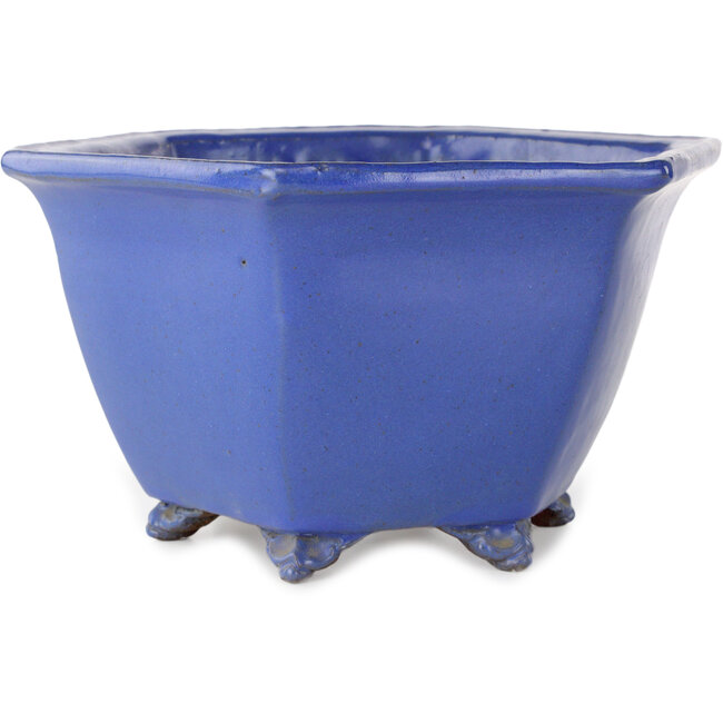 Hexagonal blue bonsai pot by Shuhou - 240 x 240 x 130 mm