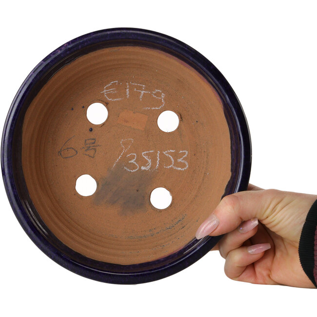 Pot à bonsaï rond bleu foncé de Shuhou - 182 x 182 x 72 mm