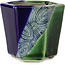 Hexagonal blue and green bonsai pot by Terahata Satomi Mazan - 71 x 71 x 62 mm