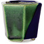 Zeshoekige blauwe en groene bonsaipot van Terahata Satomi Mazan - 71 x 71 x 62 mm