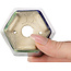 Maceta hexagonal para bonsái azul y verde de Terahata Satomi Mazan - 71 x 71 x 62 mm