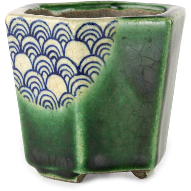 Vaso bonsai esagonale verde di Terahata Satomi Mazan - 71 x 71 x 62 mm