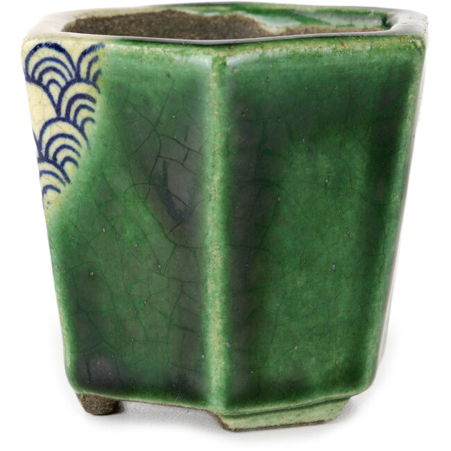 Maceta hexagonal para bonsái verde de Terahata Satomi Mazan - 71 x 71 x 62 mm