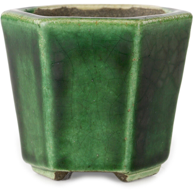 Vaso bonsai esagonale verde di Terahata Satomi Mazan - 71 x 71 x 62 mm