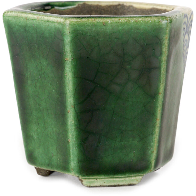 Vaso bonsai esagonale verde di Terahata Satomi Mazan - 71 x 71 x 62 mm