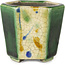 Zeshoekige groene en veelkleurige bonsaipot van Terahata Satomi Mazan - 71 x 71 x 62 mm