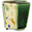 Hexagonal green and multicolor bonsai pot by Terahata Satomi Mazan - 71 x 71 x 62 mm