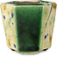 Zeshoekige groene en veelkleurige bonsaipot van Terahata Satomi Mazan - 71 x 71 x 62 mm