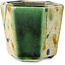 Zeshoekige groene en veelkleurige bonsaipot van Terahata Satomi Mazan - 71 x 71 x 62 mm