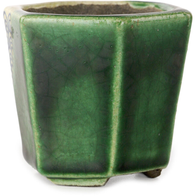Pot à bonsaï vert hexagonal par Terahata Satomi Mazan - 71 x 71 x 62 mm