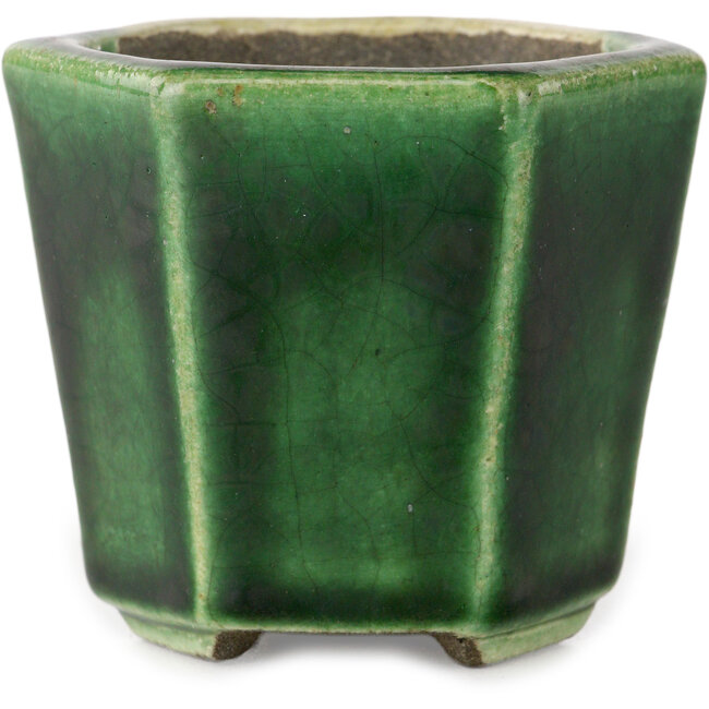 Sechseckiger grüner Bonsaitopf von Terahata Satomi Mazan – 71 x 71 x 62 mm