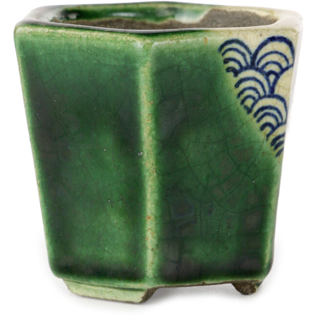 Maceta hexagonal para bonsái verde de Terahata Satomi Mazan - 71 x 71 x 62 mm