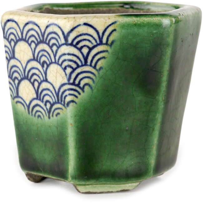 Vaso bonsai esagonale verde di Terahata Satomi Mazan - 71 x 71 x 62 mm