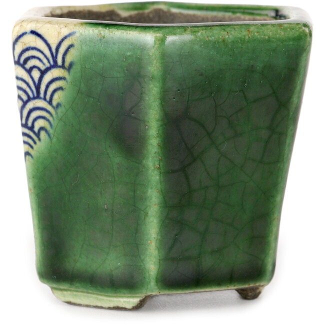 Vaso bonsai esagonale verde di Terahata Satomi Mazan - 71 x 71 x 62 mm
