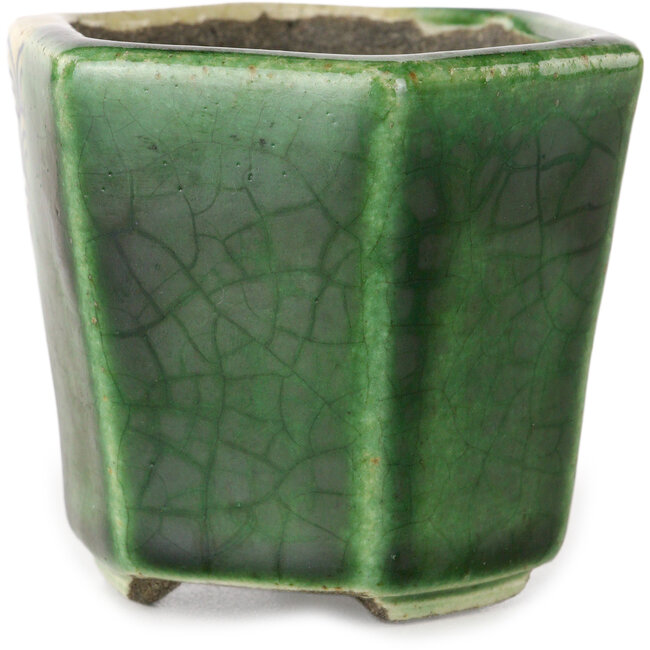 Maceta hexagonal para bonsái verde de Terahata Satomi Mazan - 71 x 71 x 62 mm