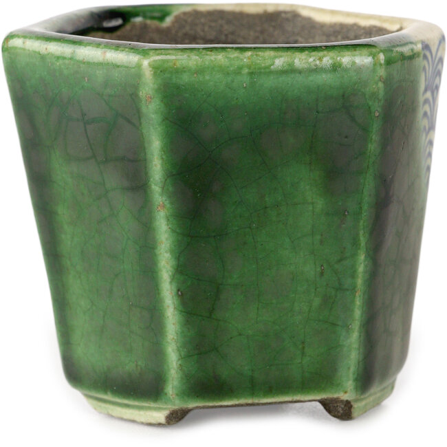 Maceta hexagonal para bonsái verde de Terahata Satomi Mazan - 71 x 71 x 62 mm