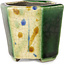 Zeshoekige groene en veelkleurige bonsaipot van Terahata Satomi Mazan - 71 x 71 x 62 mm
