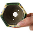 Hexagonal green and multicolor bonsai pot by Terahata Satomi Mazan - 71 x 71 x 62 mm