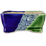 Rechteckige blaue und grüne Bonsaischale von Terahata Satomi Mazan – 85 x 62 x 38 mm