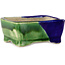 Rechteckige blaue und grüne Bonsaischale von Terahata Satomi Mazan – 85 x 62 x 38 mm