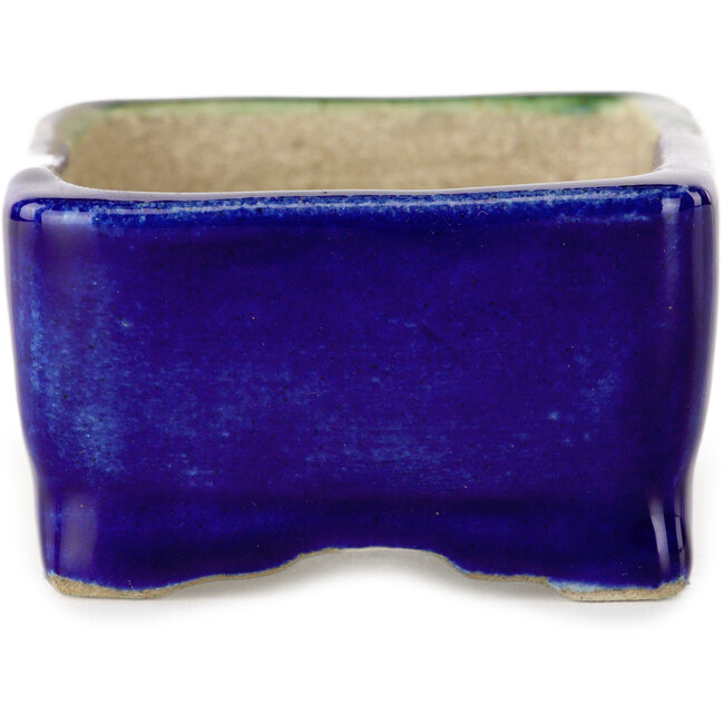 Rectangular blue and green bonsai pot by Terahata Satomi Mazan - 85 x 62 x 38 mm