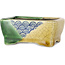 Rectangular green and yellow bonsai pot by Terahata Satomi Mazan - 85 x 62 x 38 mm