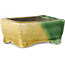 Rectangular green and yellow bonsai pot by Terahata Satomi Mazan - 85 x 62 x 38 mm